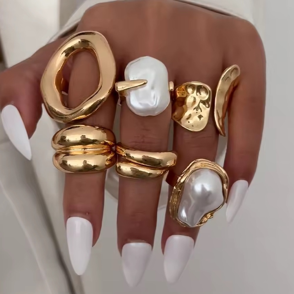 High-Shine Gold Ring Set | Contemporary Minimalist Statement Pieces